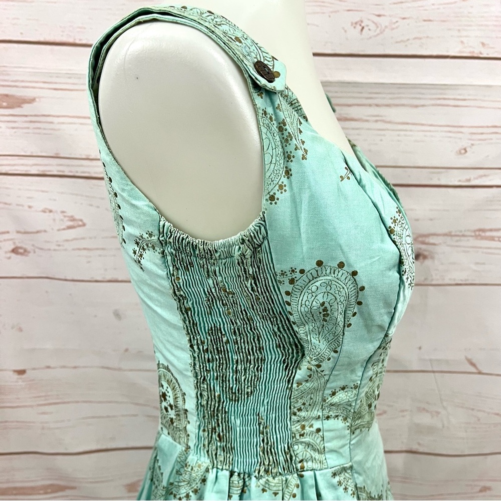 Vintage Alfred Shaheen Hawaiian Seafoam Gold Metallic Paisley Bombshell Dress - Picture 8 of 17